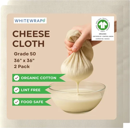Miniatura 9 de Estopilla grado 100 bordes con dobladillo, 100% algodón sin blanquear, bolsa de leche de nueces, paño colador reutilizable para hacer queso, yogur