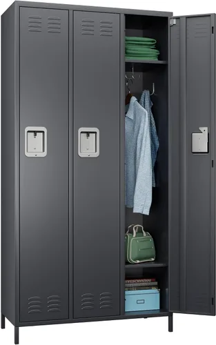 Miniatura 12 de SUPEER Armario de almacenamiento de metal de 6 puertas para empleados, armario escolar de acero resistente con estantes ajustables y 18 ganchos