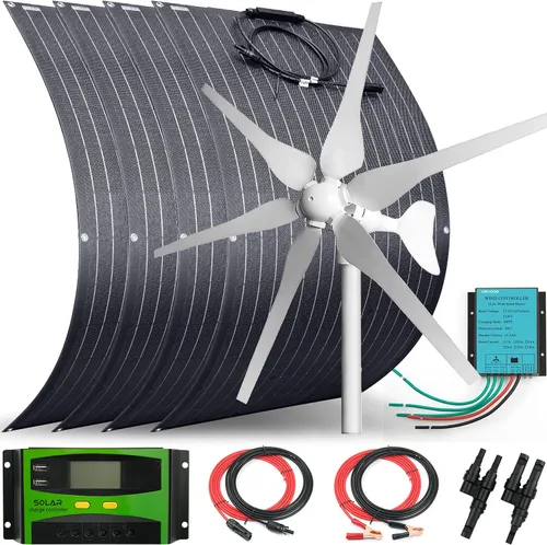 Miniatura 16 de Kit solar eólico de 500 W, sistema de 12 V fuera de la red: generador de turbina eólica de 400 W + 1 panel solar flexible ETFE de 100 W +