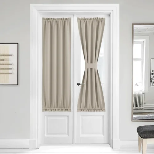 Miniatura 10 de NICETOWN Cortinas opacas unicolor con aislamiento térmico para puerta francesa, granja, oscurecimiento de habitación, puertas y ventanas de Marrón