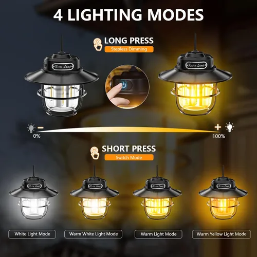 Miniatura 6 de Linterna de Campamento, Luz Portátil de Campamento, Linternas Recargables 4 Modos de Luz (1300-6500K), Brillo Ajustable, Linterna LED Impermeable