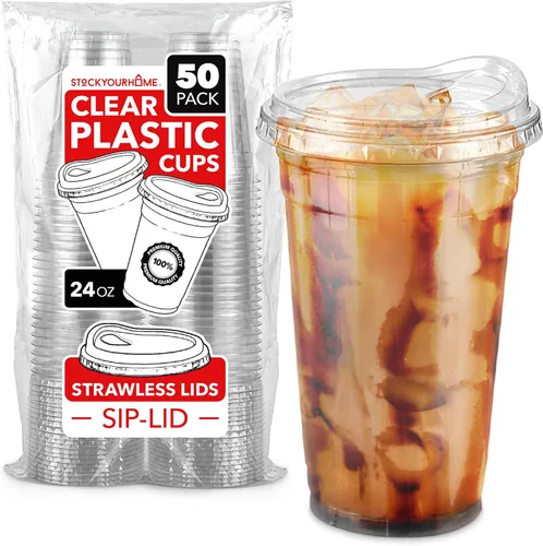 Miniatura 8 de Vasos de plástico transparente de 16 onzas con tapas desechables, taza Togo con tapa para sorber sin popote para batidos, café helado, limonada