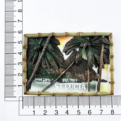 Miniatura 5 de Pitons St.Lucia - Imán para nevera, recuerdo de viaje, decoración de nevera, calcomanía magnética 3D, colección artesanal pintada a mano
