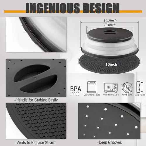 Miniatura 2 de Tapa para microondas con alfombrilla de silicona – Plegable, con ventilación, reutilizable, protector de alimentos y cubierta para platos