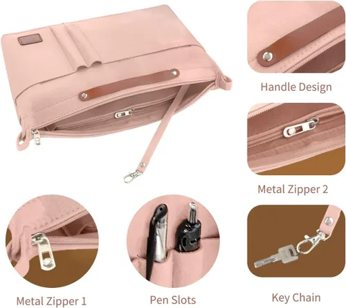 Miniatura 4 de Soyizom Organizador de bolso, organizador de bolsa de inserción para bolsos, organizador de fieltro con cremallera y bolsa de llavero en la bolsa