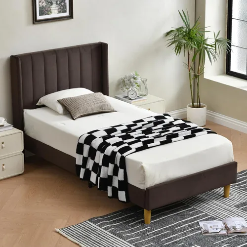 Miniatura 43 de Base de cama Queen con cabecero, base de cama de plataforma con respaldo de terciopelo vertical copetudo, soporte de listones de madera, no necesita