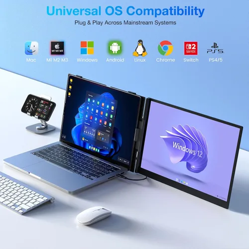 Miniatura 7 de Extensor de pantalla para laptop, monitor portátil ultrafino de 15.3 pulgadas FHD 1200P 16:10 para laptop, extensor ligero de monitor dual Plug &