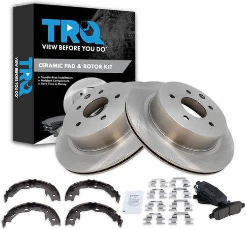 Miniatura 129 de TRQ Kit de pastillas de freno y rotor Posi trasero premium con zapatas de estacionamiento para camión GM SUV