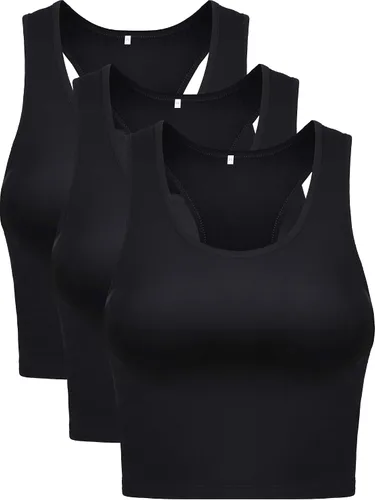 Miniatura 18 de Camisetas cortas de 3 piezas para mujer, camisetas de entrenamiento, básicas, recortadas, sin mangas, espalda cruzada, deportes, gimnasio