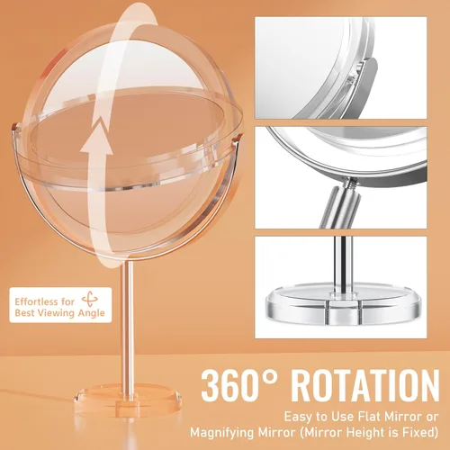 Miniatura 5 de Auxmir Espejo de aumento 1X/20X, espejo de maquillaje de doble cara con soporte, espejo de mesa de tocador con pinzas, rotación de 360° portátil