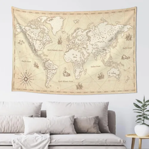 Miniatura 10 de MOUNDHONG Tapiz negro retro con mapa del mundo para colgar en la pared, tapiz de arte retro para pared, tapices de pared grandes para dormitorio