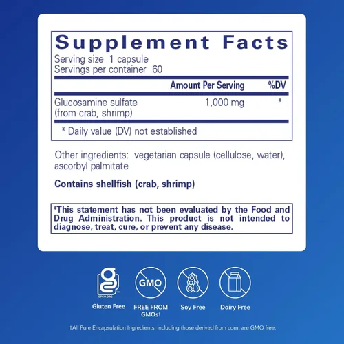 Miniatura 2 de Pure Encapsulations Sulfato de glucosamina 1,000 mg Suplemento para apoyo articular y movilidad, salud del cartílago y tejido conectivo* 60