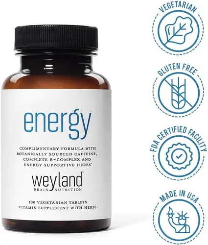 Miniatura 6 de Energía, formula complementaria con cafeína botánica, completa B-Complex y hierbas de apoyo para energía de Weyland, 1 botella