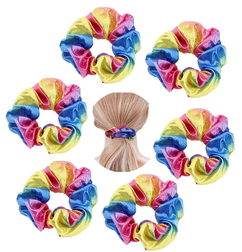 Miniatura 4 de 6 coleteros metálicos con holograma brillante para recital de baile y recital de animación, bandas elásticas para coleta de caballo para el cabello