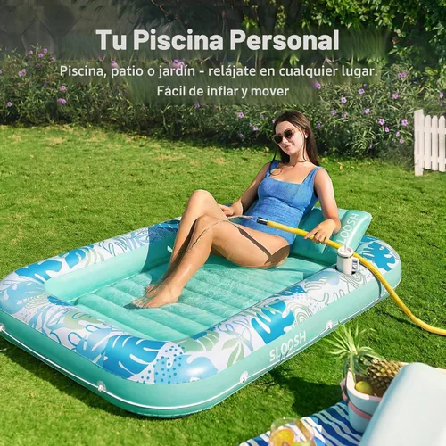Miniatura 3 de Flotador inflable para piscina de bronceado Sloosh, 70" x 46" Flotadores de piscina para adultos con almohada, balsa flotante de 4 en 1 para tomar