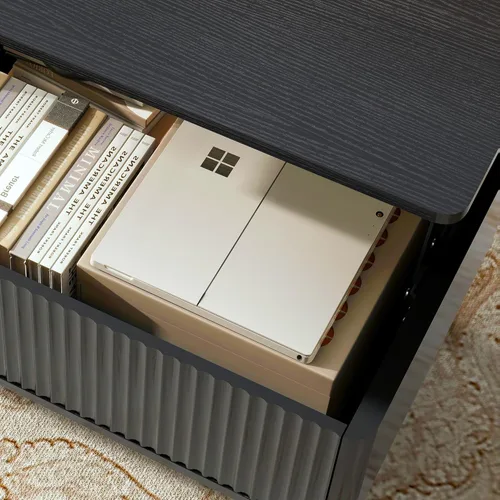 Miniatura 5 de LYNCOHOME Mesa de centro acanalada con compartimento oculto, mesas de centro elevables de madera, mesa central moderna para sala de estar, oficina