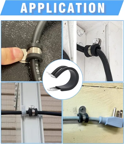 Miniatura 6 de 12 piezas de abrazaderas de cable dobles de 1-1/2" con refuerzo remachado actualizado, abrazaderas de tubo de bucle aislado con almohadilla de goma