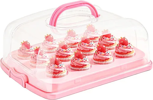 Miniatura 8 de Transportador 2en1 para magdalenas y pasteles con tapa, soporte rectangular para tartas, contenedor de almacenamiento portátil grande para guardar