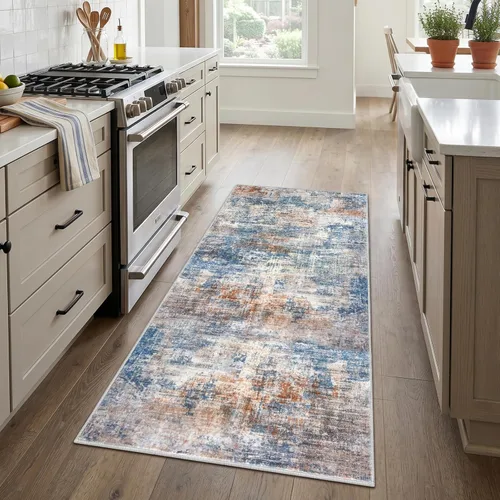 Miniatura 845 de IOHOUZE Alfombra abstracta lavable de 3 x 12 pies para pasillos, antideslizante para cocina, camino de entrada de lana sintética para interiores