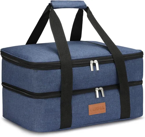 Uoxfill Bolsa de almuerzo aislada térmica para alimentos aislados de dos pisos para alimentos calientes o fríos, bolsa de mano aislada para comidas