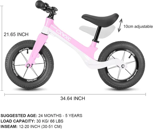 Miniatura 4 de CXWXC Bicicleta de equilibrio de 12 pulgadas para niños de 24 meses a 5 años, bicicleta de equilibrio para niños con reposapiés, bicicleta de Rosa