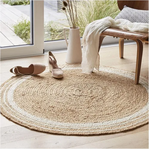 Miniatura 8 de Alfombra 100% yute de 5 x 8 pies, diseño trenzado a mano, alfombra de fibras naturales color blanquecino, decoración del hogar para sala de estar