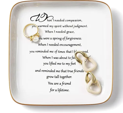 PUDDING CABIN - Plato personalizado para anillos para regalos de amistad con el mensaje "You are a Friend For a Life Time" (Eres una amiga para toda