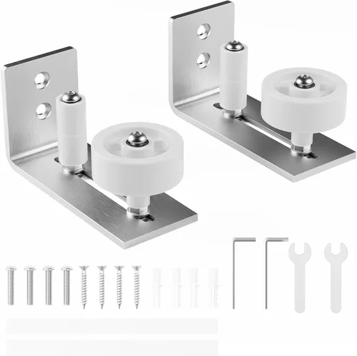 Miniatura 12 de WINSOON Guía de suelo para puerta corrediza de granero, accesorios montados en la pared para rodillos de estancia ajustables con parte inferior Negro