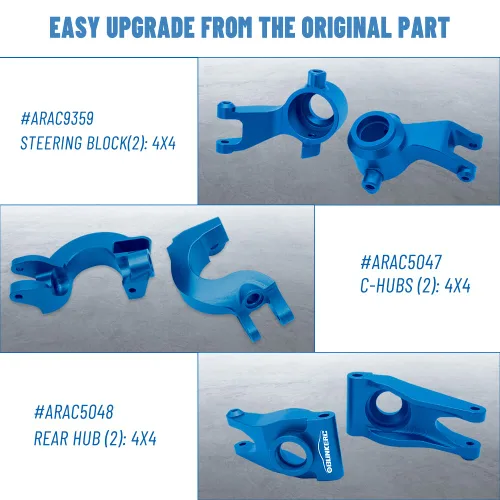 Miniatura 4 de Bloque de dirección frontal de aluminio RC y bloque de ruedas y cubo trasero con rodamientos de bolas, piezas de actualización para 1/10 Arrma Azul