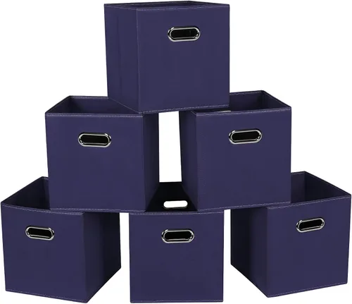 Miniatura 11 de STOREONE - Cubos de almacenamiento de tela con contenedores de cestas (28x28x28 cm) con asas dobles para estante, armario, organizadores de Negro