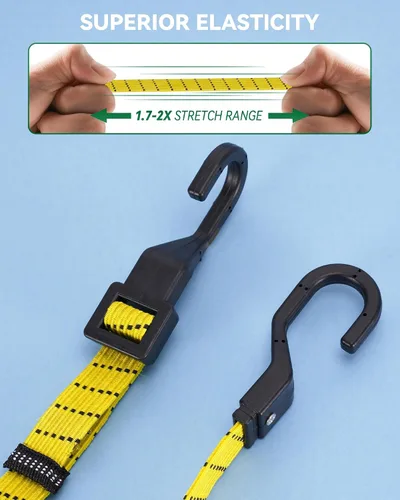 Miniatura 5 de Paquete de 4 cordones elásticos planos ajustables de 3 vías con ganchos, fácil de ajustar la longitud de los 3 lados, Lucky Straps 30 pulgadas