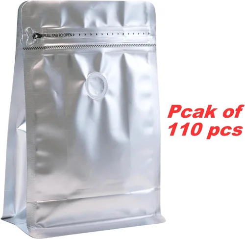 Miniatura 6 de Paquete de 110 bolsas de café en grano de café de alta barrera con válvula ventilada, metal mate, bolsas de color sólido sellables con calor