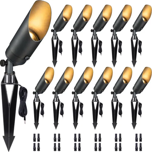 Miniatura 70 de Gardenreet Focos de paisaje de latón de bajo voltaje, luz LED para exteriores de 12 V, luces con cable IP65 impermeables, bronce antiguo