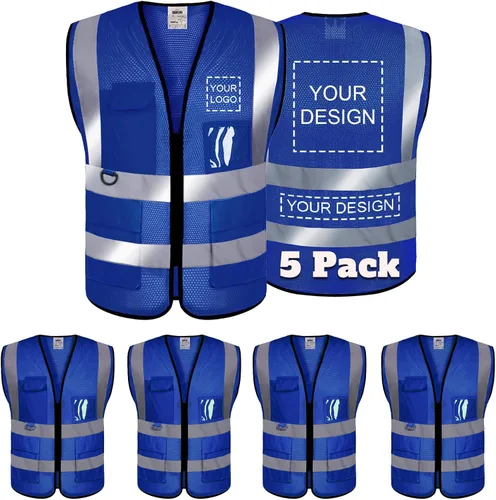 Miniatura 18 de Chaleco de seguridad con logotipo personalizado, personalizable, visibilidad clase 2, chalecos reflectantes a granel con bolsillos y cremallera