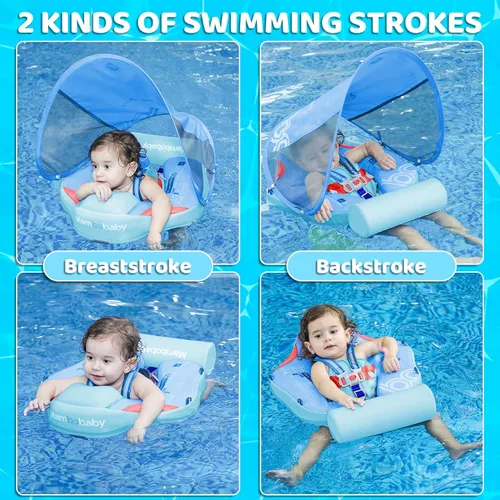 Miniatura 6 de Mambobaby Baby Float with Canopy & Tail Non-Inflatable Baby Swim Float Upgrade Soft Infant Pool Float Sun Protection Newborn Pool Float 3-24 Months