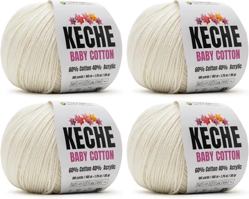 Miniatura 102 de Keche Hilo de algodón, 60% algodón, 40% hilo acrílico, hilo de algodón suave para crochet y tejer, hilo amigurumi, 1 madeja/bola, 1.76 onzas (50g)