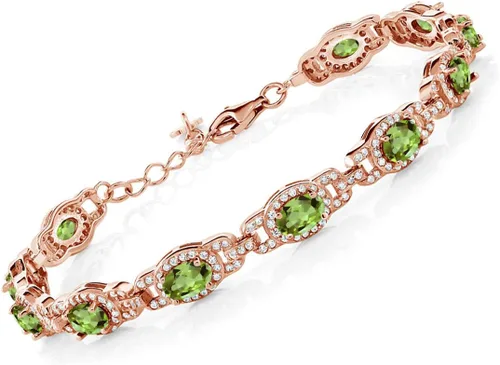 Miniatura 6 de Gem Stone King 18K Rose Gold Plated Silver Oval Gemstone Birthstone Tennis Bracelet For Women Oval 6X4MM 7 Inch With 1 Inch Extender Fine
