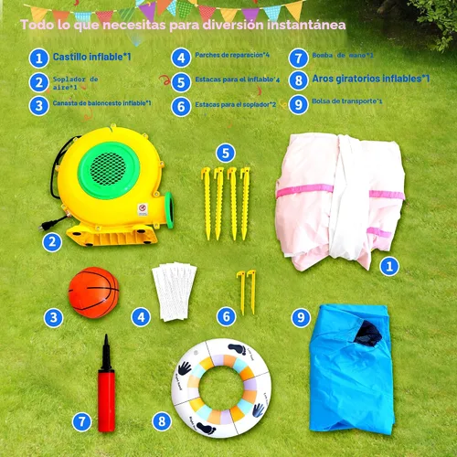 Miniatura 7 de Casa inflable de rebote para niños, castillo hinchable de 104 x 72 x 71 pulgadas para edades de 3 a 8 años, rebotador con tobogán, área de salto