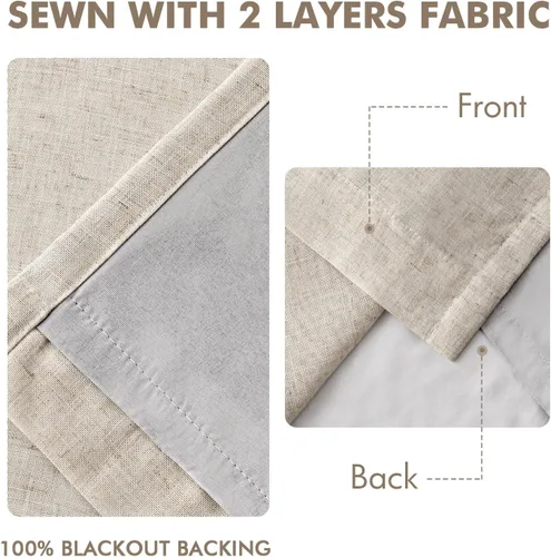Miniatura 5 de MIULEE - Cortinas de lino beige con pliegues a presión 100% opacas para dormitorio, cortinas de ventana con memoria y bloqueo de luz para oscurecer