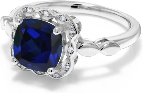 Miniatura 53 de Gem Stone King Anillo de compromiso de plata de ley 925 de 0.315 in con piedra natal y zafiro blanco creado Anillo de compromiso de boda