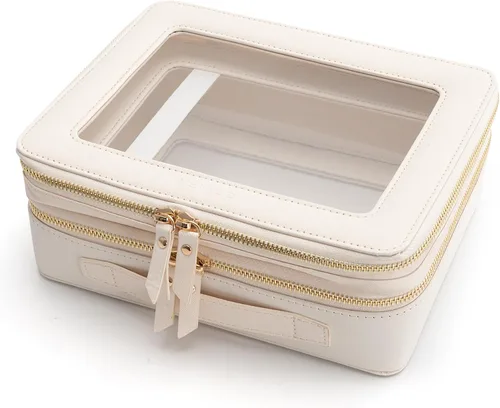 Miniatura 26 de Aveniee Organizador de bolsa de maquillaje transparente, bolsa de aseo de viaje para mujer, bolsa de cosméticos impermeable con cremalleras, Rosa