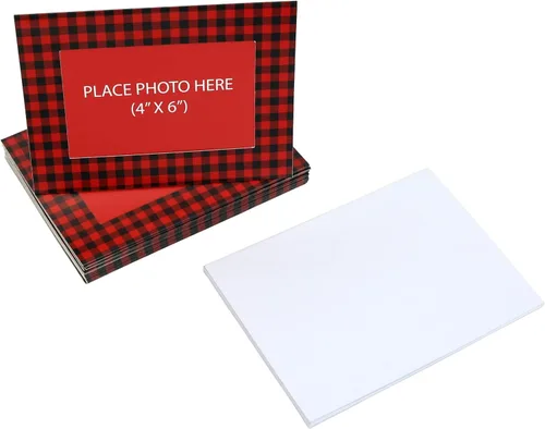 Miniatura 4 de Iconikal Tarjetas de felicitación personalizadas de Navidad con foto de búfalo rojo a cuadros, 15 unidades, con sobres para fotos de 4x6 pulgadas