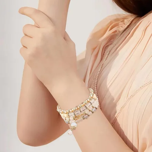 Miniatura 6 de Juego de aretes de joyería para mujer, pulseras apilables con cuentas para mujer, pulseras elásticas multicapa, joyería multicolor