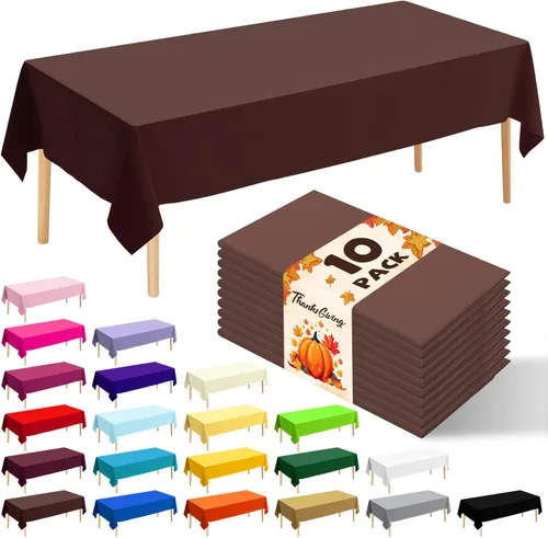 Miniatura 42 de Paquete de 10 manteles desechables de plástico premium de 54 x 108 pulgadas, mantel rectangular para mesa, para cumpleaños, bodas, Navidad, Beige