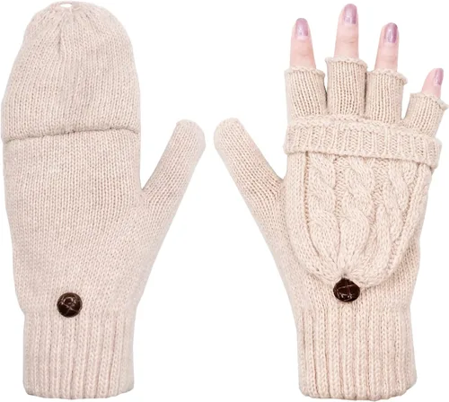 Miniatura 67 de Beurlike Guantes de invierno para mujer, de lana cálida, a prueba de viento, convertibles, sin dedos