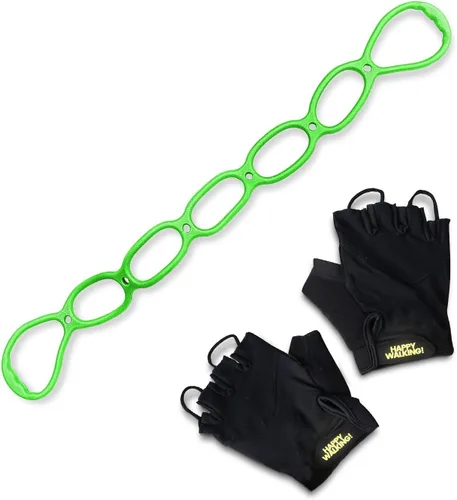 Walk At Home Guantes de entrenamiento negros Happy Walking Fitness para hombres y mujeres con 7 anillos ajustables bandas de resistencia bandas de