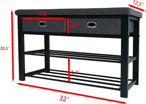 Miniatura 3 de Finnhomy - Zapatero de entrada con asiento acolchado, banco de zapatos para entrada, organizador de almacenamiento de zapatos de 3 niveles con 2