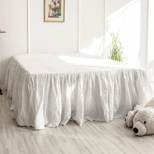 Miniatura 11 de Simple&Opulence - Falda de cama de lino belga con caída a medida de 14 pulgadas, con pliegues, ajuste fácil, transpirable, de lino natural premium