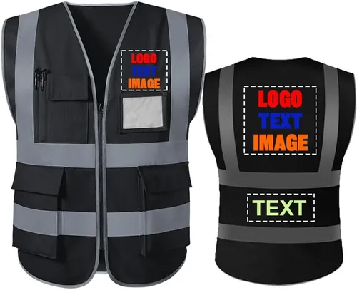 Chaleco reflectante de seguridad de alta visibilidad con bolsillos y cierre de cremallera, chaleco de trabajo Hi Vis (negro S), Negro -
