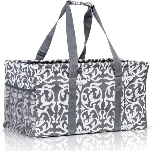 Miniatura 28 de Bolsa de utilidad extragrande Lucazzi - Cesta de lona rectangular plegable reutilizable con marco de alambre con dos bolsillos exteriores